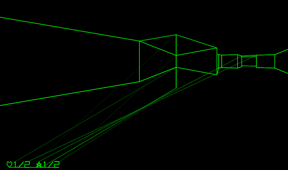 The sceen from above but one of the corners appears inside out