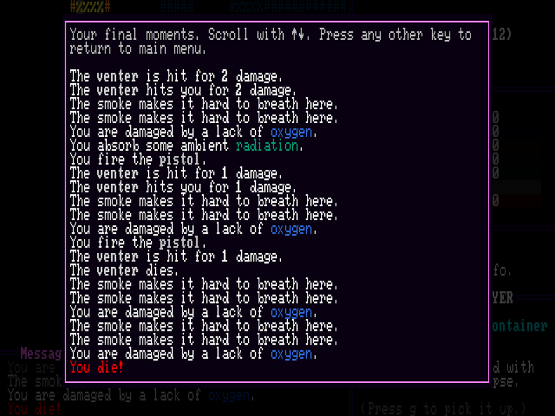 Message log death screen after the player attacked a vendor who then turned hostile and killed them