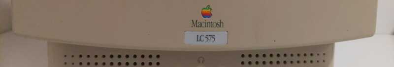 Close-up of the logo on the front of my Macintosh LC575